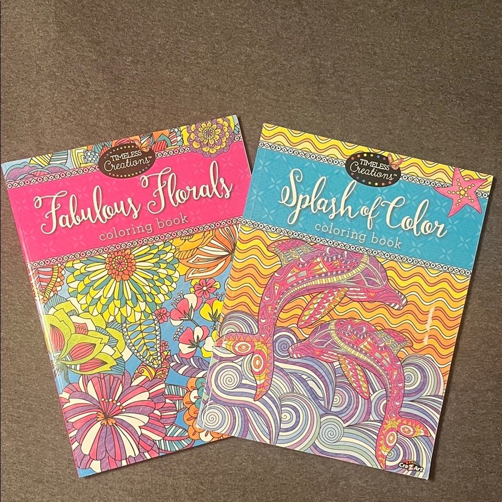 2 Timeless Creations Adult Coloring Books:  Splash of Color and Fabulous Florals